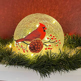 GC - Christmas Cardinal - 6" LED Lighted Crackle Glass Globe