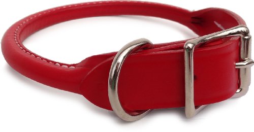 Auburn Leather - Rolled Round Dog Collar - 14"-16" - Red