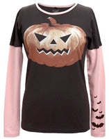 Green 3 - Women's Long Sleeve T-Shirt - Pumpkin Bat 2 Double-Up - X-Large