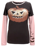 Green 3 - Women's Long Sleeve T-Shirt - Pumpkin Bat 2 Double-Up - X-Large