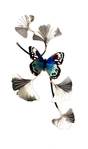 Bovano - Wall Sculpture - Butterfly on Silver Ginkgo Leaves 10"