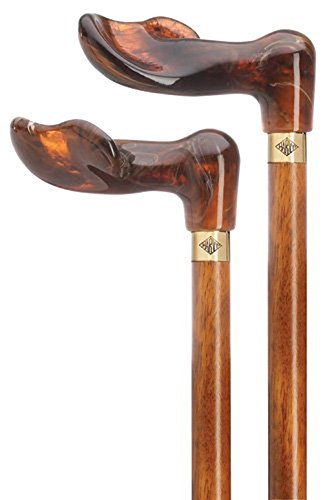 Harvy Canes - Amber Acrylic Palm Grip on Cherry-Right Hand - Walking Cane - 36" - Amber