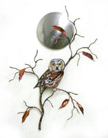 Bovano - Wall Sculpture - Saw Whet Owl w/ Stainless Steel Moon