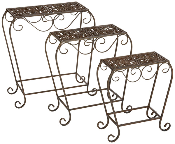 Gift Craft - Set of 3 Iron Nested Plant Stands - 3 Sizes - Rustic Brown