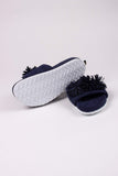 PRETTY YOU London Women's Indoor/Outdoor, Hard soled Slider Slipper with cushioned insole and soft material upper, tassle detail - Albany in Navy