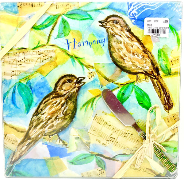 GC - LS Arts - 9" Glass Cheese Board - Bird Harmony