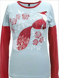 Green 3 Women's Long Sleeve T-Shirt - Painted Fox Double Up - Large