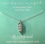 The Vintage Pearl - 18" Charm Necklace - 3 Mini Sweet Peas in a Pod