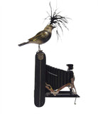 Mullanium - Steampunk Inspired Sculpture - Black & White Bird on Camera