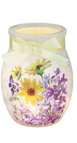 Stony Creek - 3" Frosted Glass Lighted Vase - Gingham Florals - Yellow