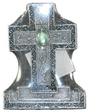 Encore - Free Standing Silver Cross with Gemstone - Green  - August