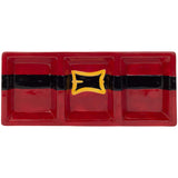 Boston International Serving Plate Christmas Winter Holiday Ceramic Tableware, 14 x 6 Inches Tri Part, Santa Belt