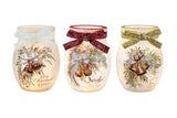 Stony Creek - 4" Frosted Glass Lighted Jar w/Bow - Christmas Time