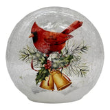 GC - Christmas Cardinal - 6" LED Lighted Crackle Glass Globe - Bells