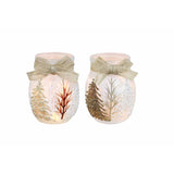 Stony Creek - 4" Frosted Glass Lighted Jar w/Ribbon - Winter Wonderland Bronze