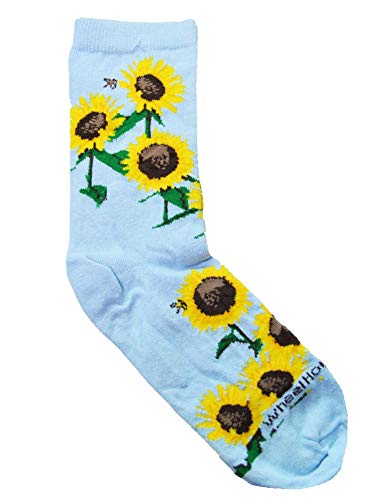 Wheel House Designs Socks - Sunflowers' on Light Blue - 9-11