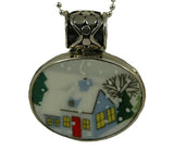 Hand Cut China - Sterling Silver Pendant - Holiday Winter Scene