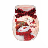 Stony Creek - 4" Frosted Lighted Vase w/ Ribbon - Cheerful Snowman with Cardinal
