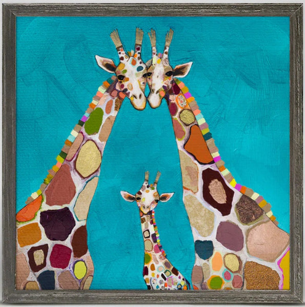 GreenBox - Framed Canvas 6" x 6" - Giraffe Family in Turquoise
