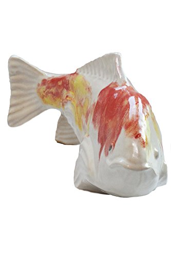 Fish In The Garden - Ceramic Garden Koi - Kohaku - Medium Left