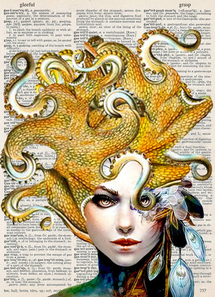 ArtNWordz -  Vintage Recycled Dictionary Print - Lady Kraken