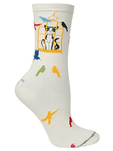 Wheel House Designs Socks - Cat In A Cage on Natural - 10-13