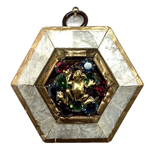 Museum Bees - Mother of Pearl Frame w/ Frog on Brooch - 2.5"