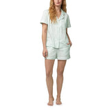 Bedhead - Women's S/S Cotton Sateen Shorty Set - Mint 3-D Stripe - Medium