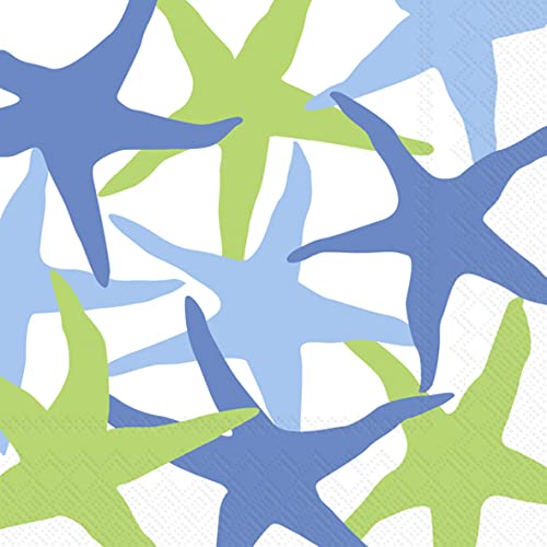 Boston International - 3-Ply 5" Cocktail Napkins - Blue & Green Starfish