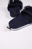 PRETTY YOU London Women's Indoor/Outdoor, Hard soled Slider Slipper with cushioned insole and soft material upper, tassle detail - Albany in Navy