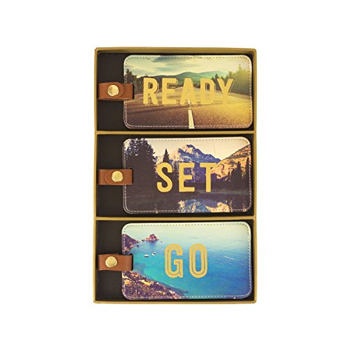 Eccolo - 3 Pack Luggage Tag Set - 2.5" x 4.5" Jetsetter - Ready, Set, Go