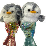 Aurora - 4" Pompom Wanna Be Mermaid Penguin Clip-On Set - Pink & Green