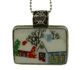 Hand Cut China - Sterling Silver Pendant - Christmas Winter Scene
