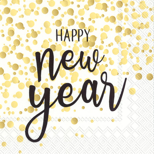 Boston International - 3-Ply 5" Cocktail Napkins - Confetti New Year Gold