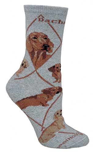 Wheel House Designs Socks - Dachshund (Red) on Gray - 9-11