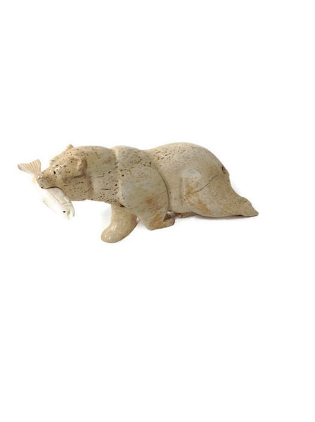 Ivory Jacks - Hand Carved Sculpture - Bear With Fish