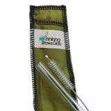 Drinking Straws.Glass - Glass Straw Set - 9.5mm x 8" - Olive Green Case