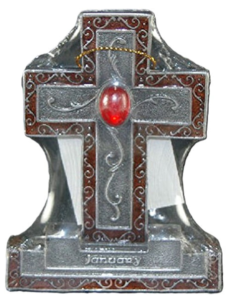 Encore - Free Standing Silver Cross with Gemstone - Red - January
