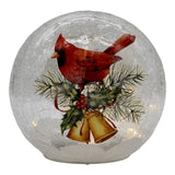 GC - Christmas Cardinal - 6" LED Lighted Crackle Glass Globe - Bells