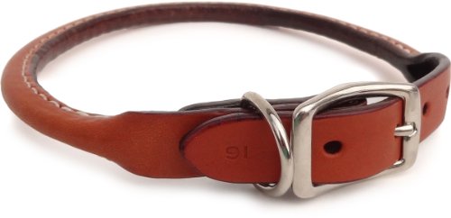 Auburn Leather - Rolled Round Dog Collar - 18"-22" - Tan