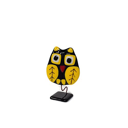 Glass Fire - Fused Glass Bobbling Owl - Small - Black & Yellow