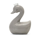 Child to Cherish Ceramic Swan Piggy Bank with Silver Crown, Gray