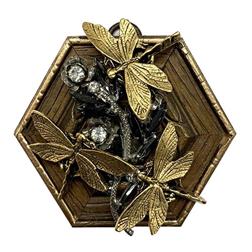Museum Bees - Painted Frame w/ Dragonflies on Brooch - 3.25"