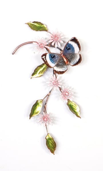 Bovano - Wall Sculpture - Blue Eyemark Butterfly w/ Asters
