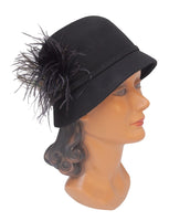 Dorfman Pacific - Scala - Cloche Wool Felt Hat - Black w/ Peacock Feather