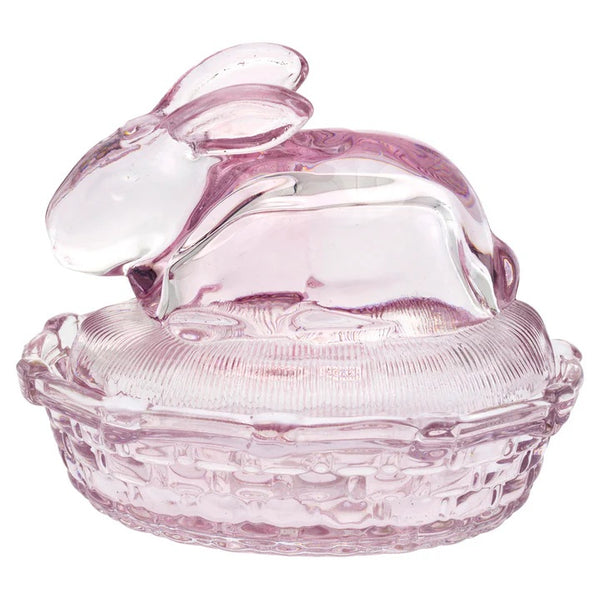Boston International - 4.5" Glass Covered Dish - Pink Bunny