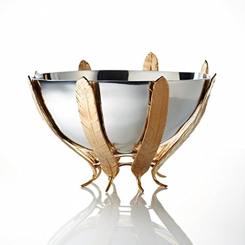 Lunares - Silver w/ Gold Plated Feathers Pedestal Bowl