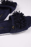 PRETTY YOU London Women's Indoor/Outdoor, Hard soled Slider Slipper with cushioned insole and soft material upper, tassle detail - Albany in Navy