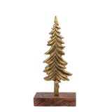 Boston International Christmas Tree for Tabletop Mantel Shelf Winter Holiday Decorations for Home, Small, Gilded Gold Spruce Tree on Wood Base