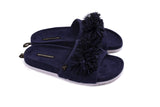 PRETTY YOU London Women's Indoor/Outdoor, Hard soled Slider Slipper with cushioned insole and soft material upper, tassle detail - Albany in Navy